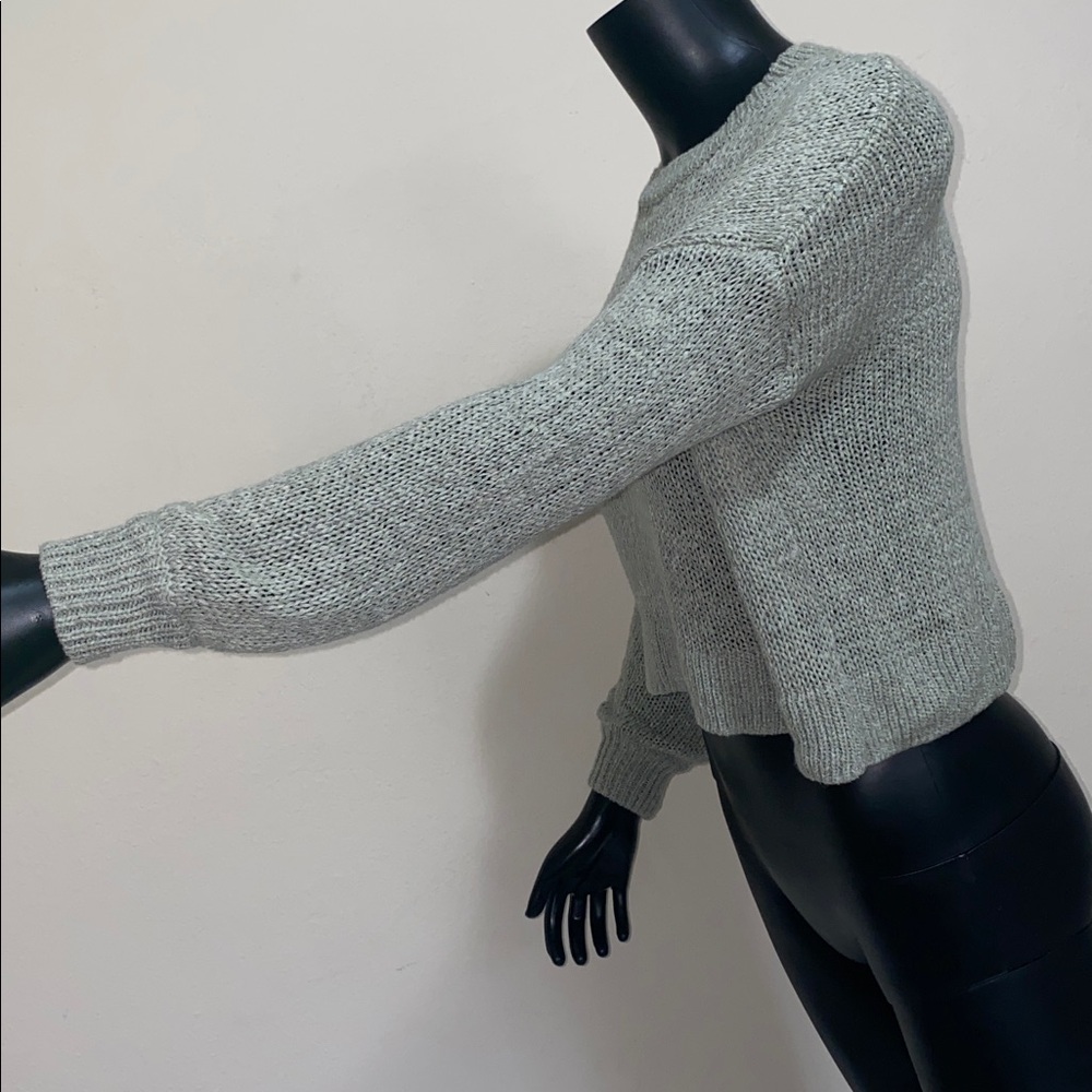 moon & madison Sage Green Crewneck Cropped Mesh Sweater - Picture 6 of 12